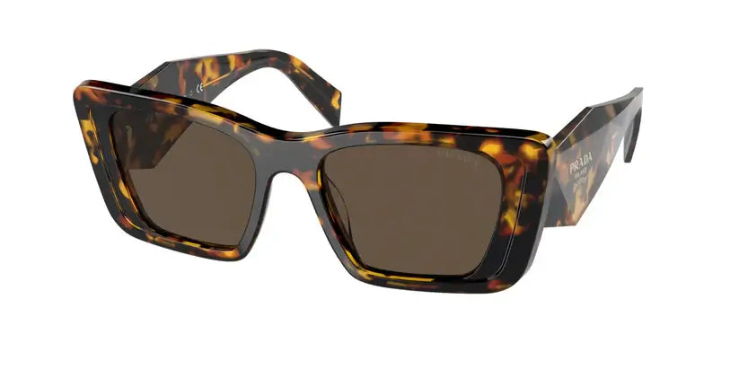 PRADA 0PR 08YS sunglasses in tortoiseshell pattern with brown lenses, showcasing a stylish and modern design.