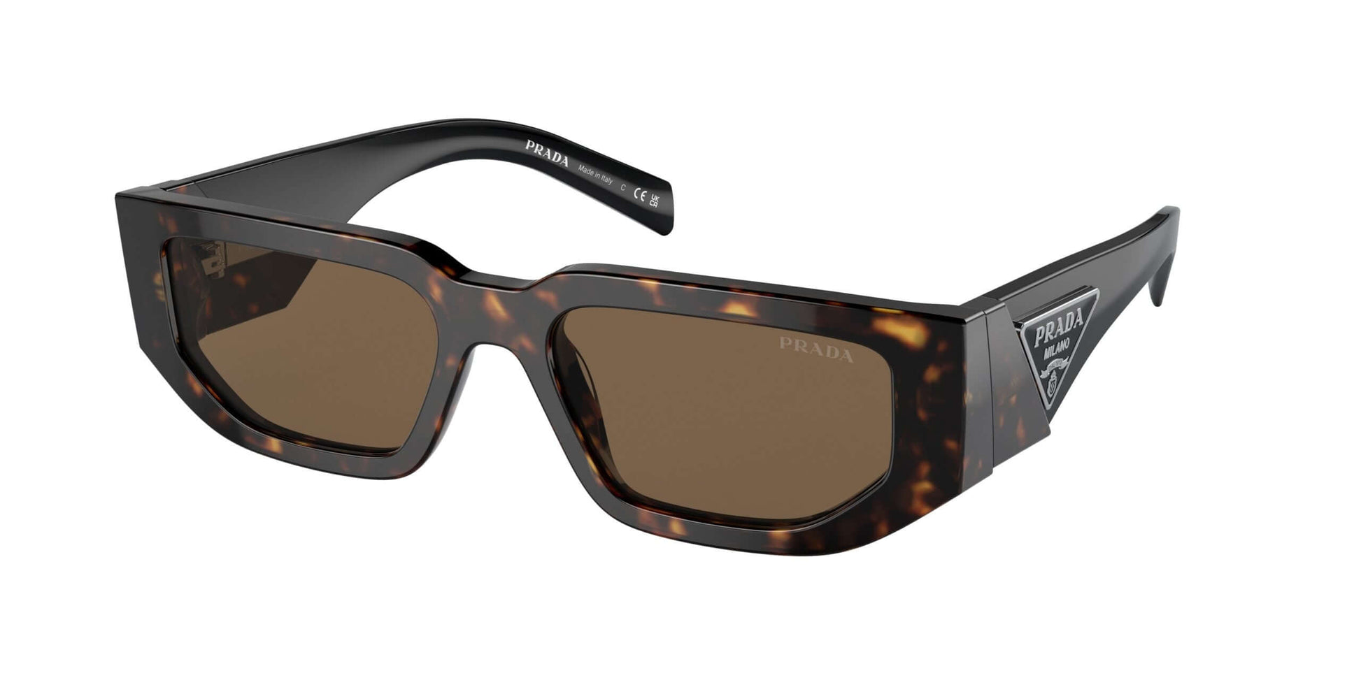 PRADA 0PR 09ZS sunglasses with a stylish black and brown tortoiseshell frame and brown lenses, perfect for fashion-forward wearers.