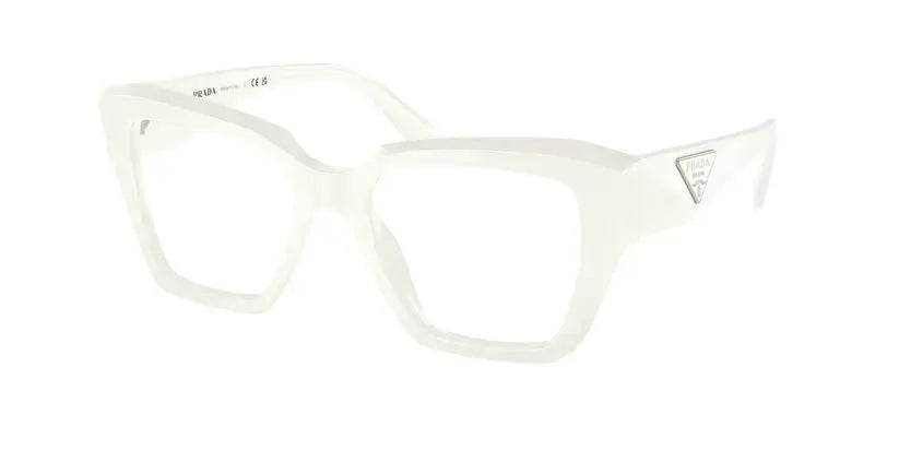 PRADA 0PR 09ZV clear frame optical glasses showcasing modern design and luxury style.
