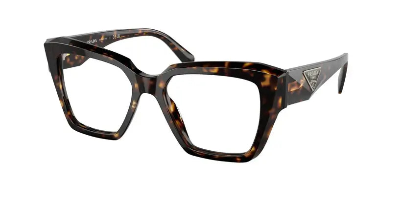PRADA 0PR 09ZV tortoiseshell oversized eyeglasses with bold frame design for stylish eyewear fashion.