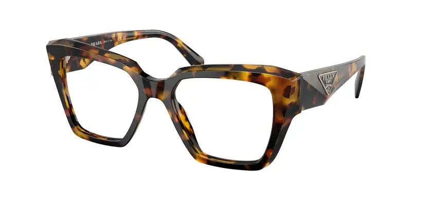 PRADA 0PR 09ZV tortoiseshell glasses, stylish oversized frame, luxury eyewear with distinctive logo detail.