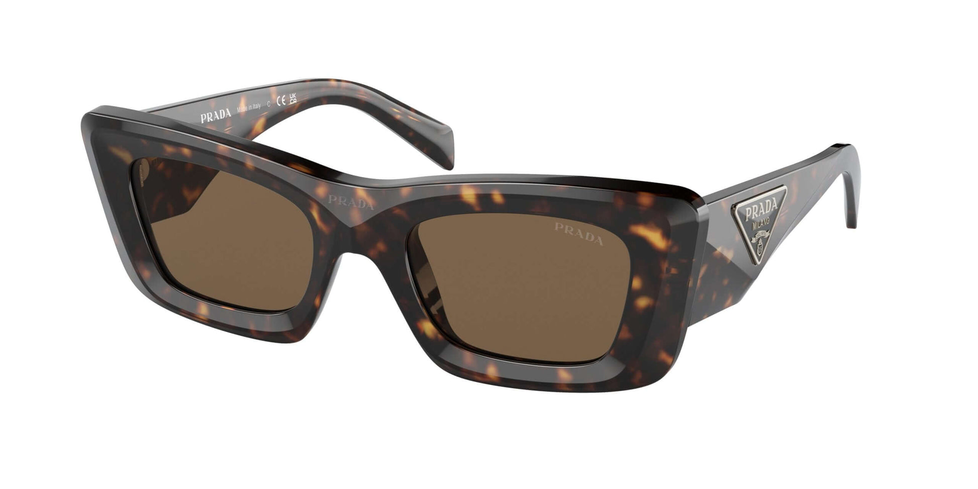 PRADA 0PR 13ZS stylish tortoise shell sunglasses with brown lenses, featuring signature logo for a chic look.