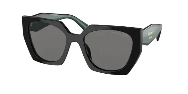 PRADA 0PR 15WS stylish oversized sunglasses with black frames and green accents, perfect for a chic summer look.