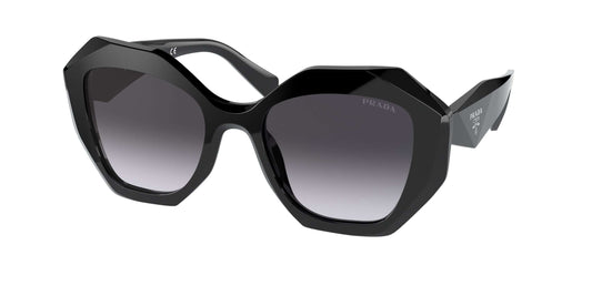 PRADA 0PR 16WS oversized black sunglasses with gradient lenses and bold octagonal design.
