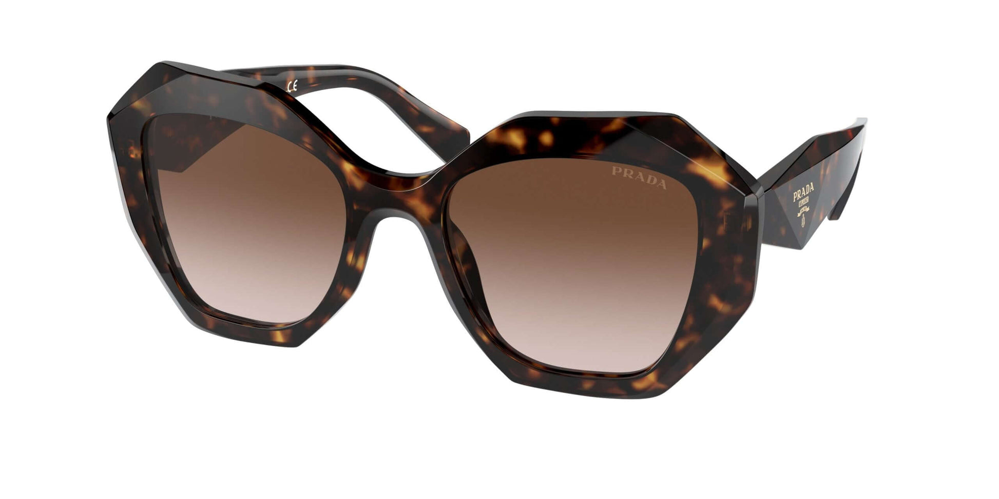PRADA 0PR 16WS sunglasses in tortoiseshell with oversized octagonal frames and gradient lenses. Stylish eyewear for luxury fashion.