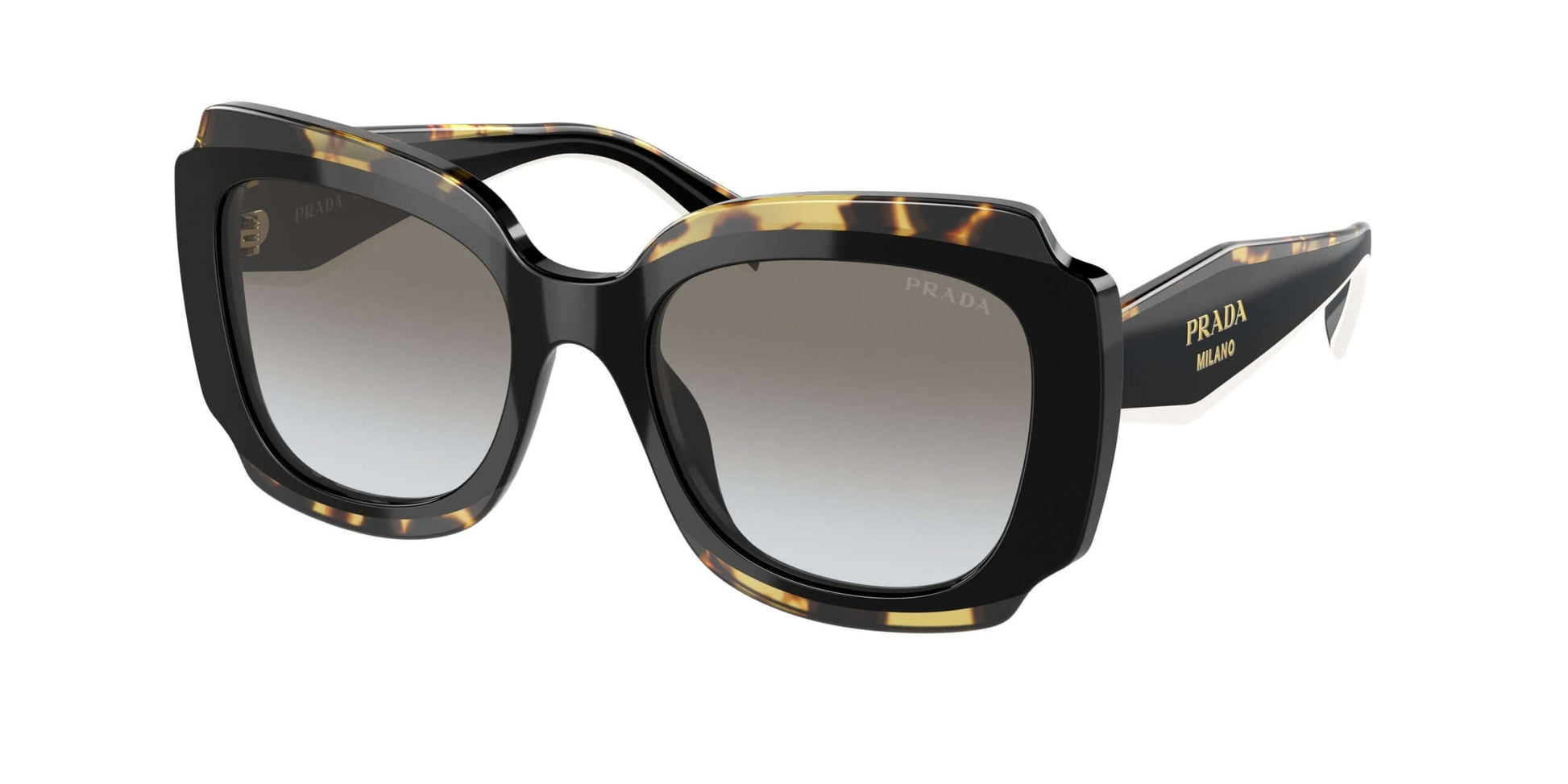 PRADA 0PR 16YS oversized sunglasses with a stylish black and tortoiseshell design and gradient lenses.