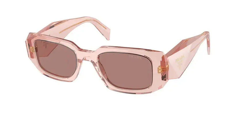 PRADA 0PR 17WS Transparent sunglasses with pink frames and brown lenses, stylish and modern eyewear for fashion lovers.