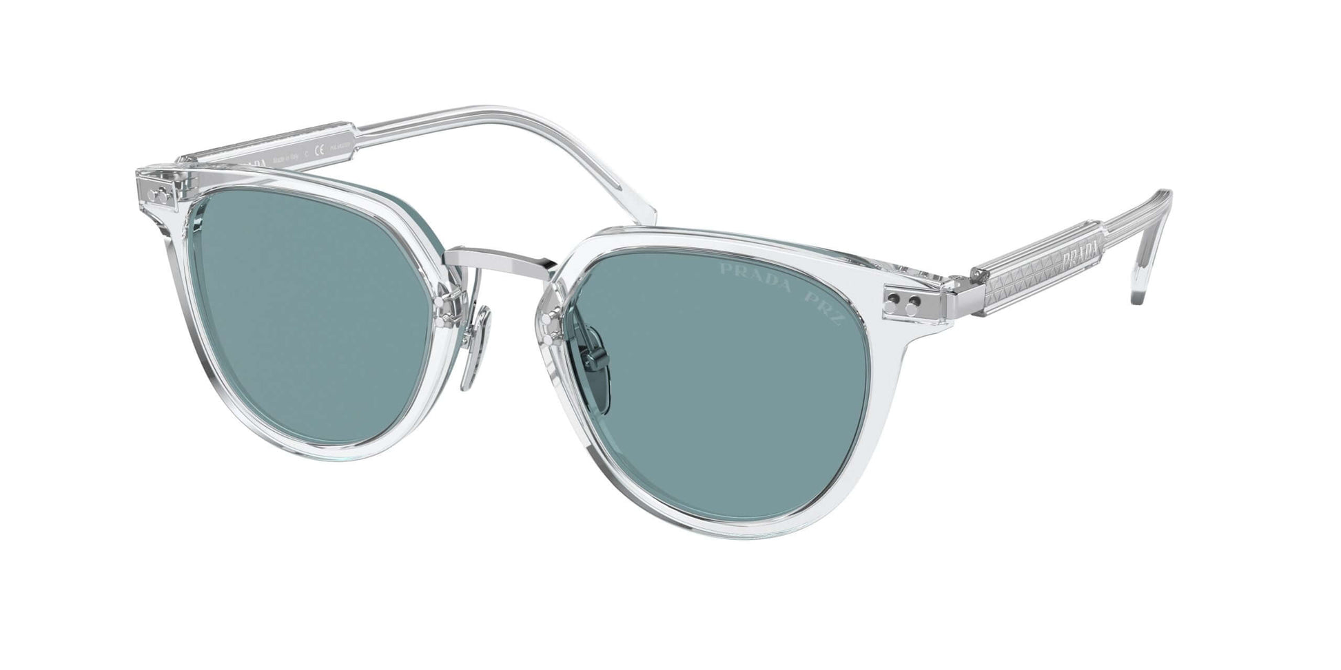 PRADA 0PR 17YS clear frame sunglasses with green lenses, stylish eyewear for fashion-forward individuals.
