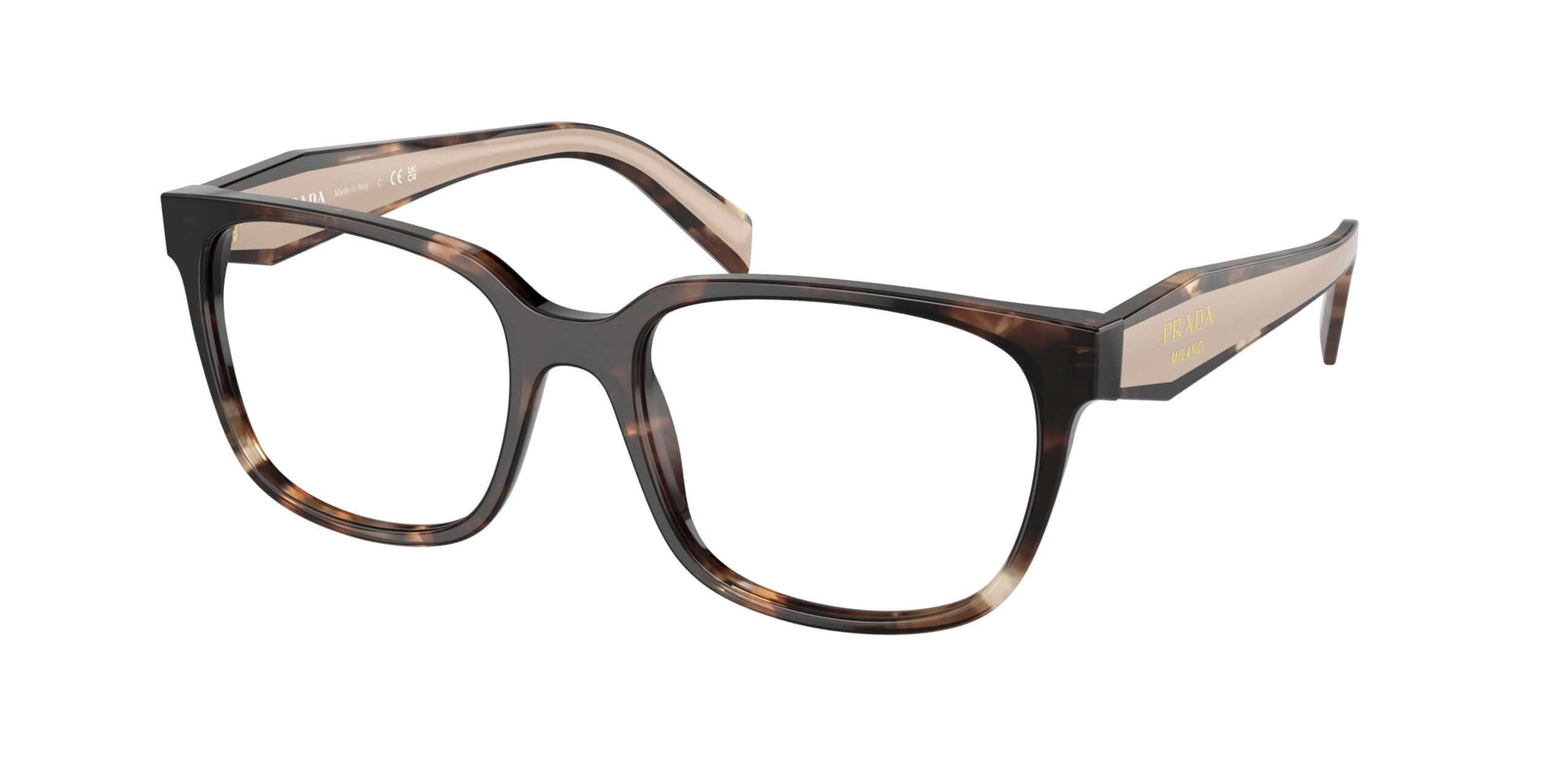 Stylish Prada 0PR 17ZV eyeglasses featuring a chic black and tortoiseshell frame design, ideal for modern fashion.