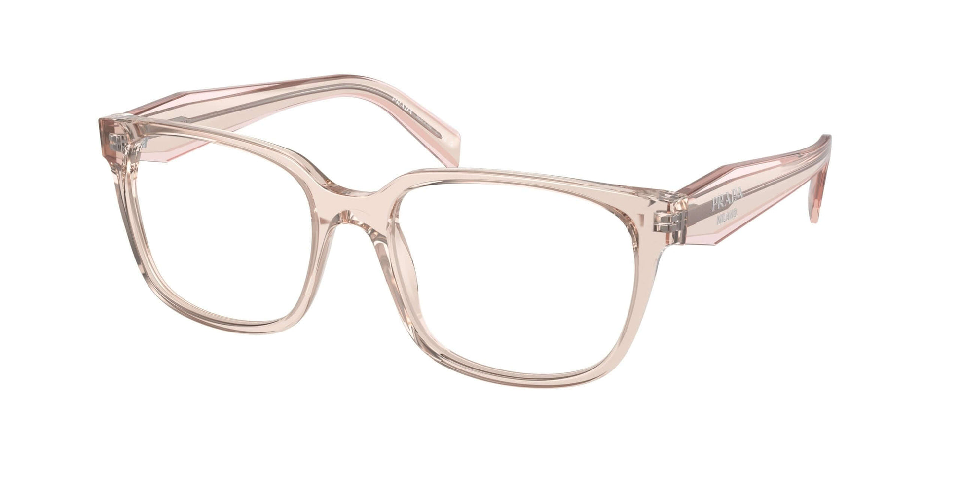 Prada 0PR 17ZV stylish oversized glasses in clear pink frame, perfect for a fashionable look.
