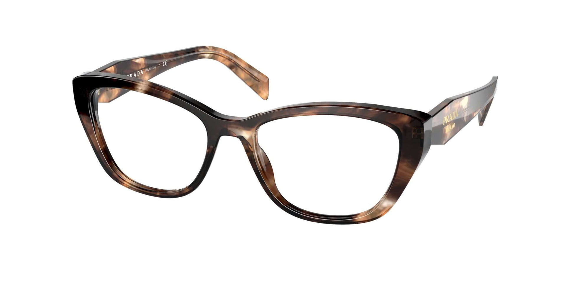 Prada 0PR 19WV stylish cat-eye glasses in tortoiseshell pattern, showcasing modern elegance and designer fashion.