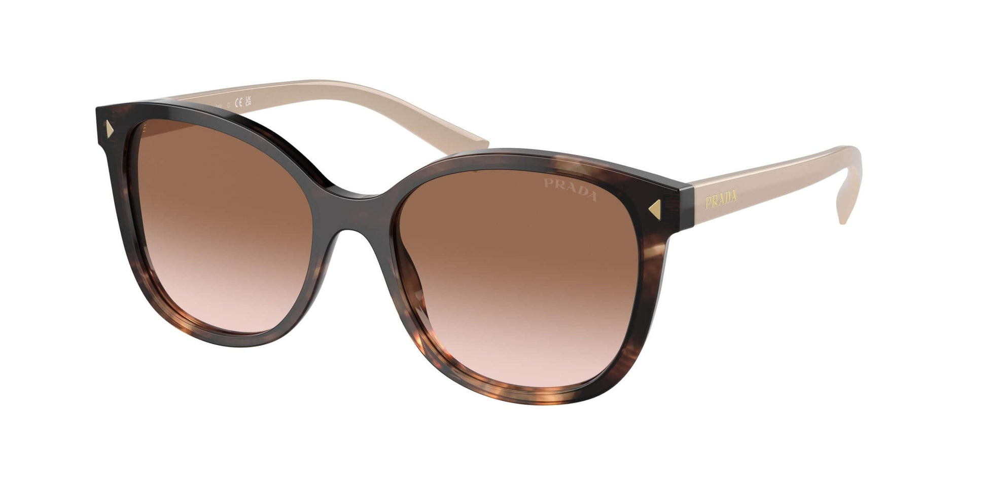 PRADA 0PR 22ZS oversized sunglasses with brown gradient lenses and tortoiseshell frame design, stylish women's eyewear.