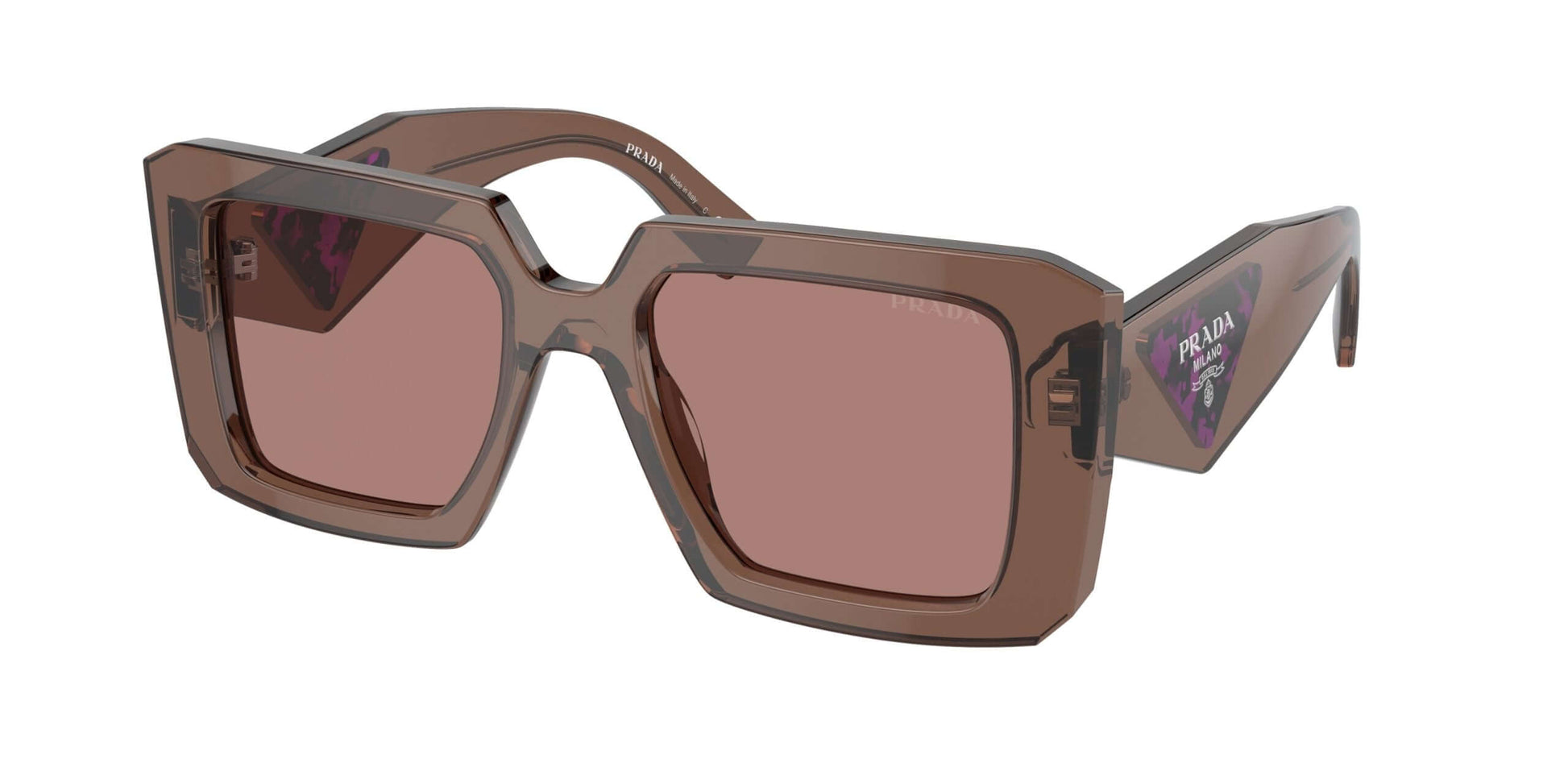 PRADA 0PR 23YS stylish oversized sunglasses featuring brown frames and tinted lenses for a trendy look.