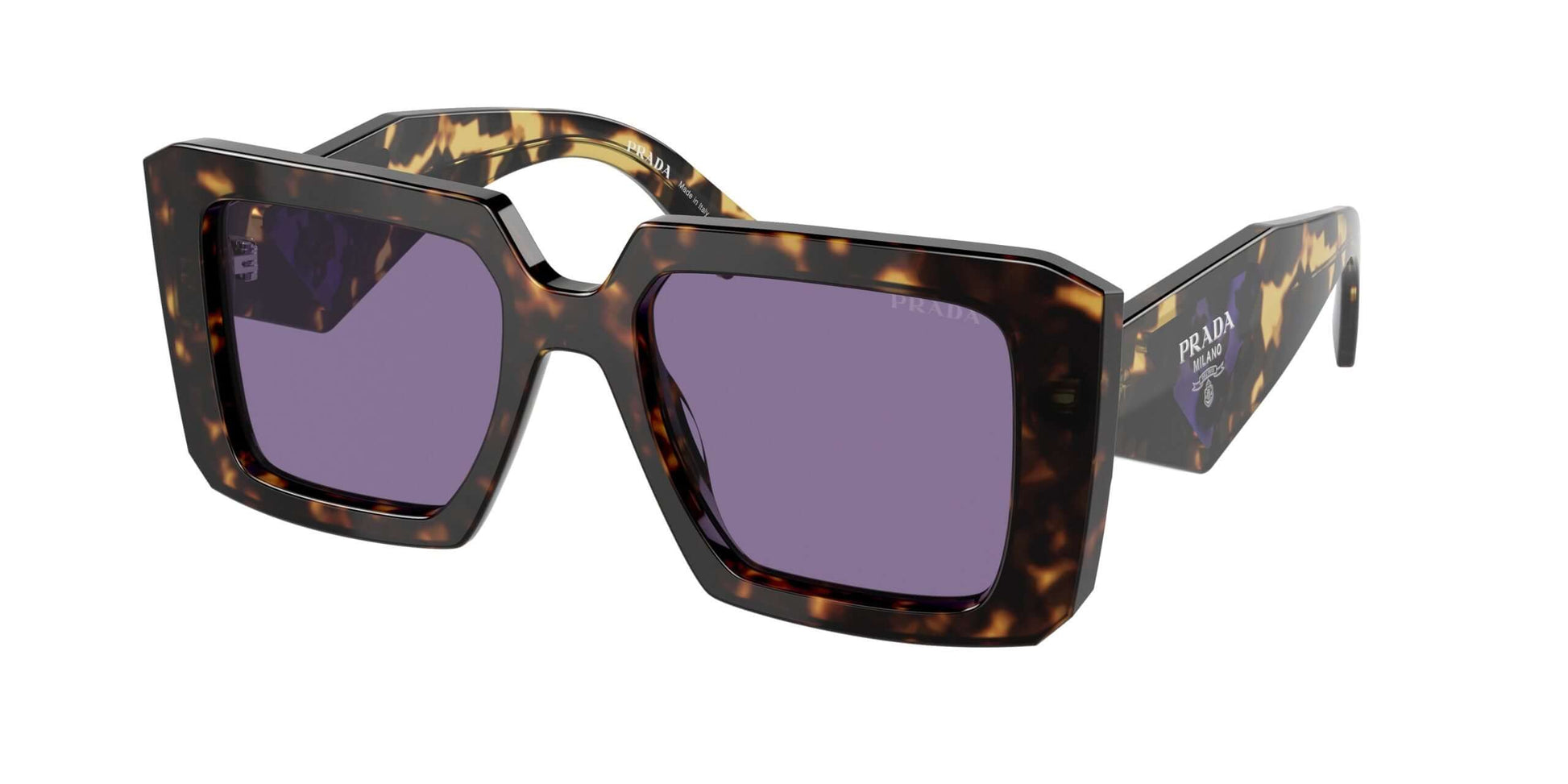 PRADA 0PR 23YS oversized sunglasses with tortoiseshell frame and purple lenses, stylish accessory for fashion lovers.