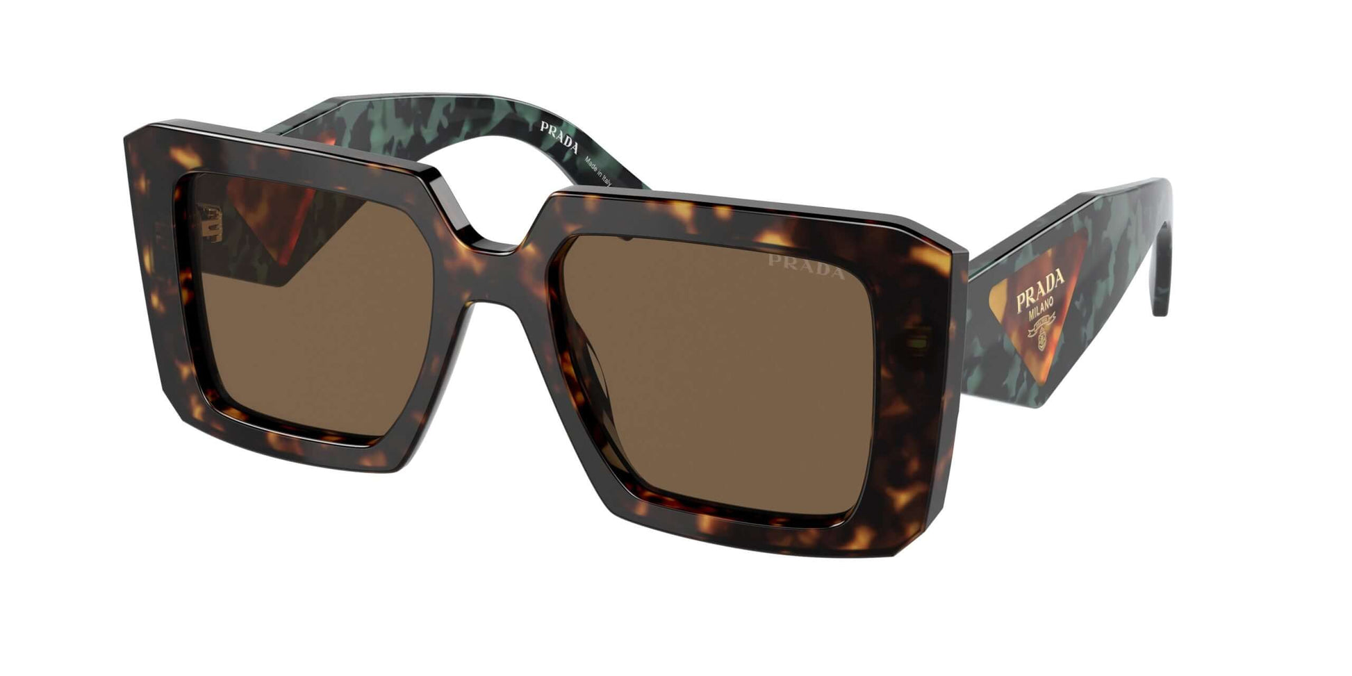 PRADA 0PR 23YS oversized sunglasses in tortoiseshell frame with brown lenses, stylish and modern eyewear accessory.
