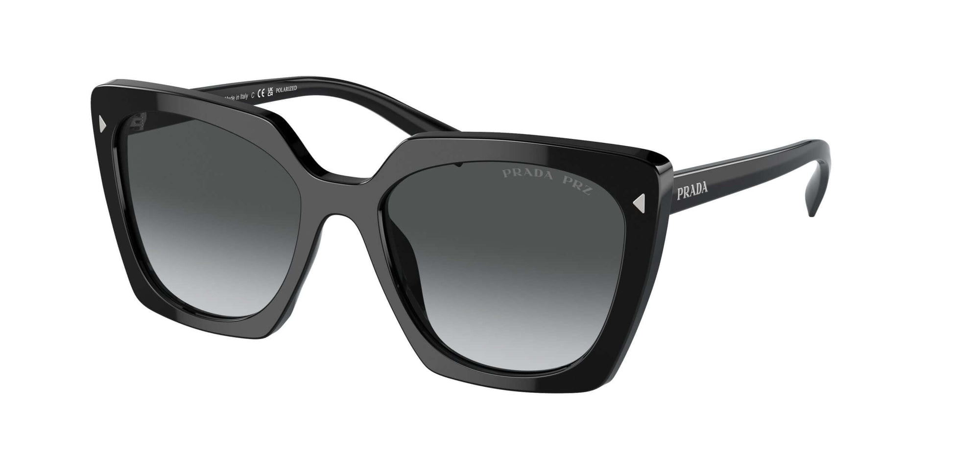 PRADA 0PR 23ZS black cat-eye sunglasses with gradient lenses, offering a stylish and bold look for any occasion.
