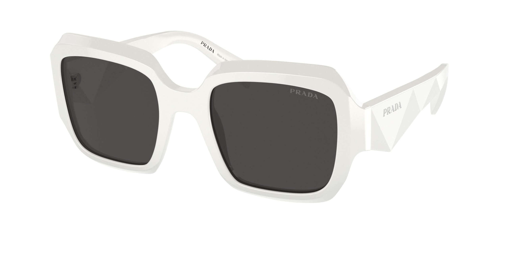 PRADA 0PR 28ZS stylish white oversized sunglasses with dark lenses, perfect for a chic summer look.