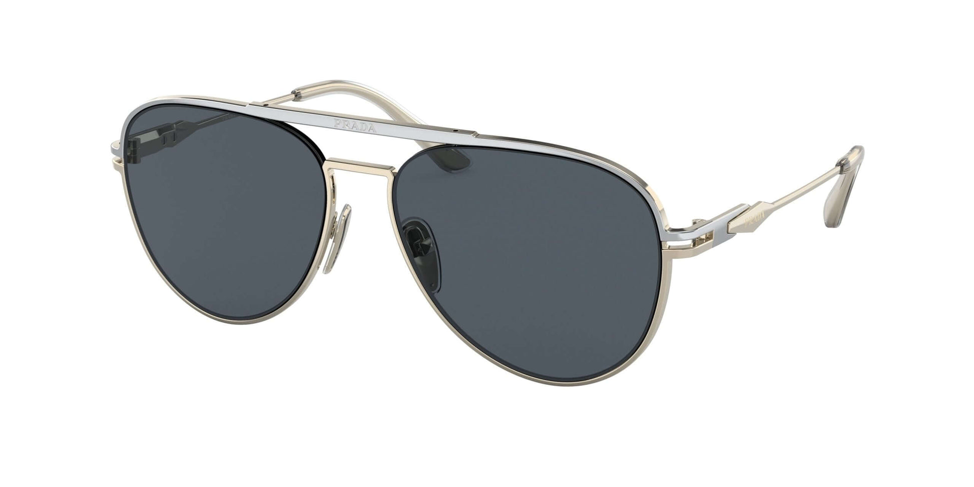 Stylish PRADA 0PR 54ZS sunglasses with dark lenses and silver frame, perfect for summer fashion.