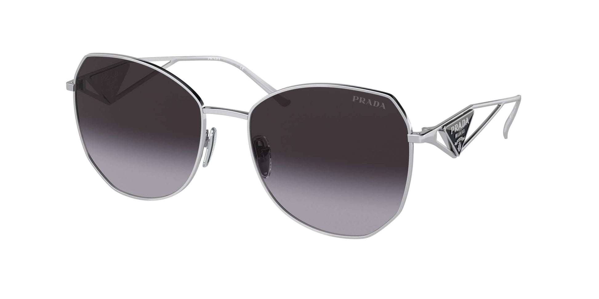 PRADA 0PR 57YS sunglasses featuring a chic design with gradient lenses and silver-frame elegance.
