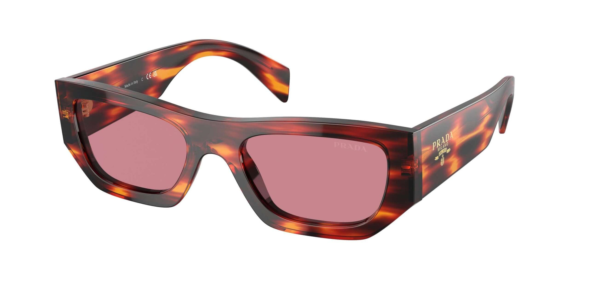 PRADA 0PR A01S sunglasses in tortoiseshell design with pink lenses, perfect for a stylish look.