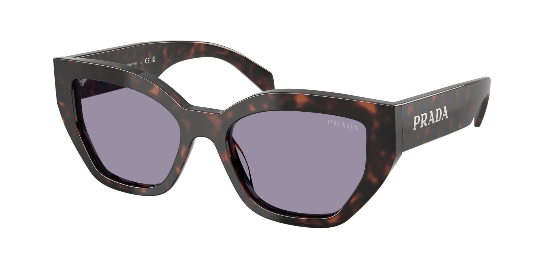 PRADA 0PR A09S stylish tortoiseshell sunglasses with oversized frame and gray lenses, perfect for a chic summer look.