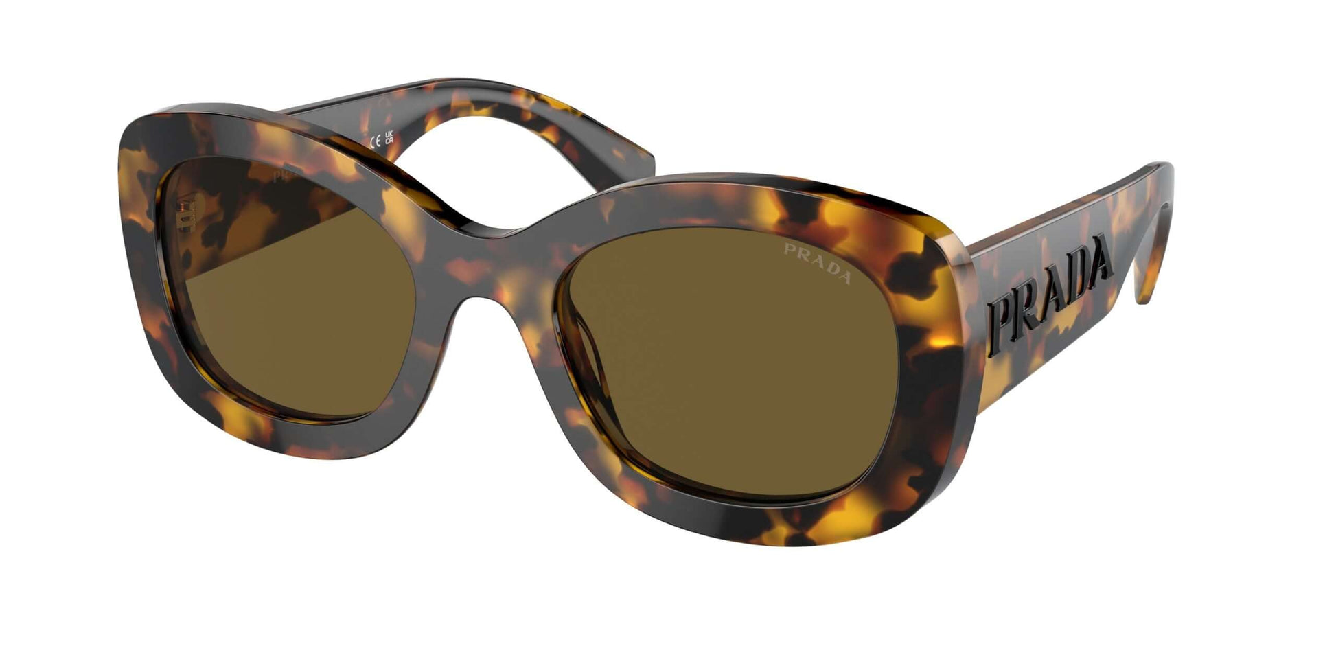 PRADA 0PR A13S sunglasses with tortoiseshell frame and olive green lenses, stylish oversized design for fashion enthusiasts.