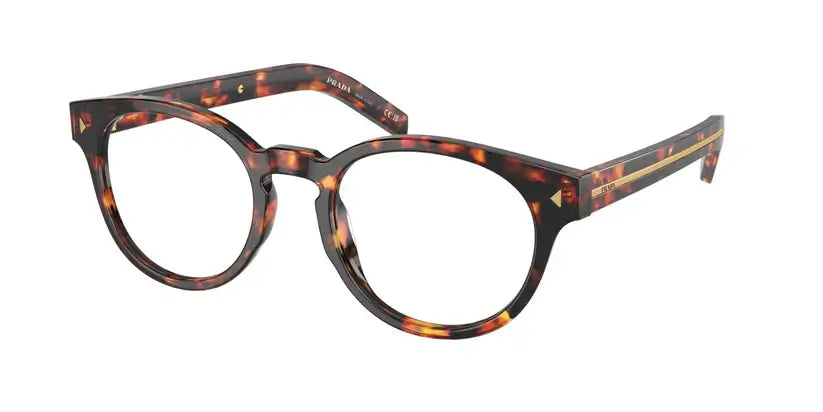PRADA 0PR A14V stylish tortoiseshell eyeglasses with unique cat-eye shape for a chic look.