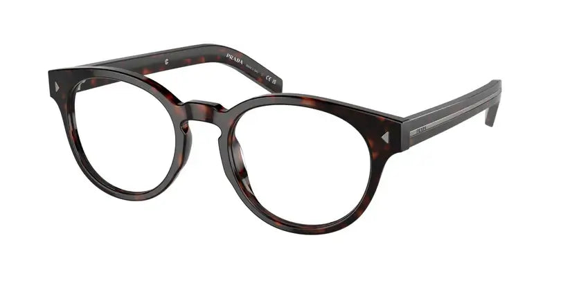 PRADA 0PR A14V stylish brown tortoise eyeglasses, featuring chic oversized frames and modern design details.
