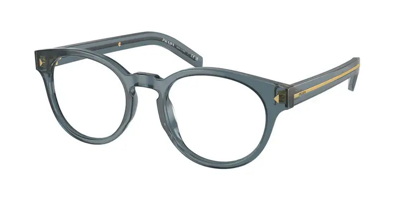 PRADA 0PR A14V stylish gray glasses with clear lenses and gold accents, perfect for fashionable eyewear enthusiasts.
