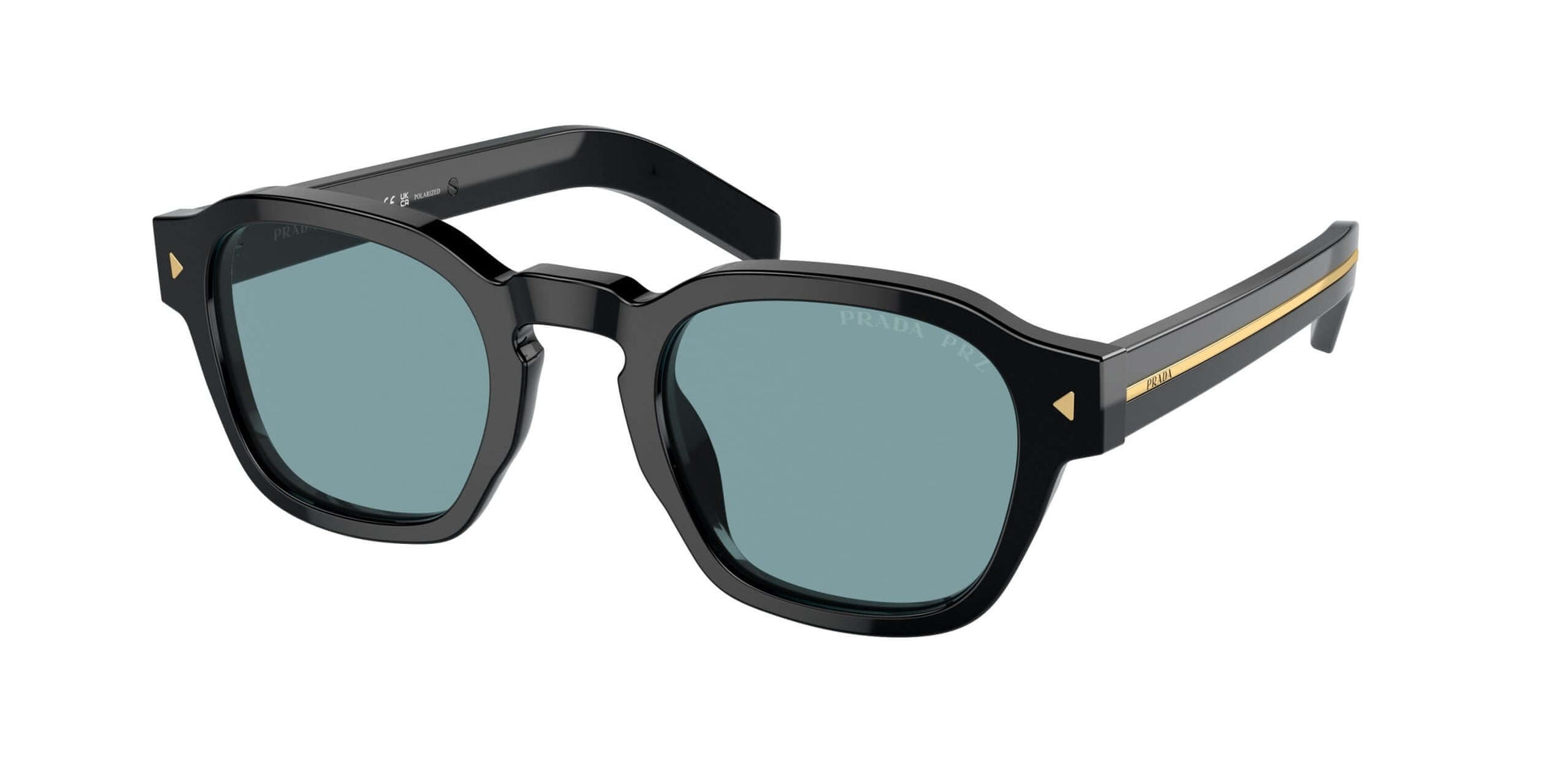 PRADA 0PR A16S sunglasses featuring a stylish black frame and green lenses, perfect for a sophisticated look.
