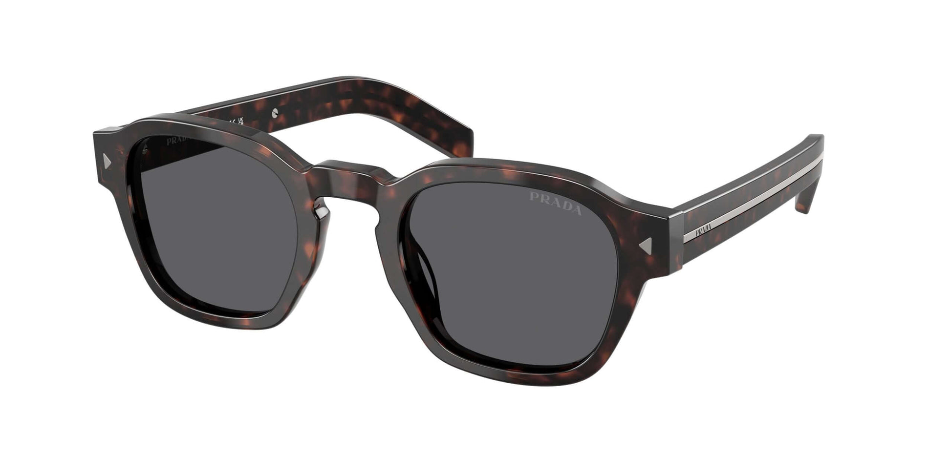 PRADA 0PR A16S sunglasses in brown tortoiseshell frame with gray lenses and stylish design. Perfect for chic summer looks.