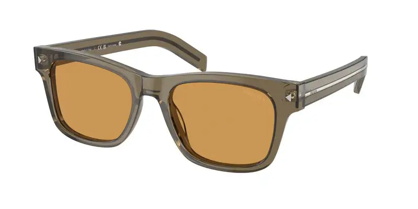 PRADA 0PR A17S sunglasses in dark gray frame with amber lenses, stylish and modern eyewear for any occasion.