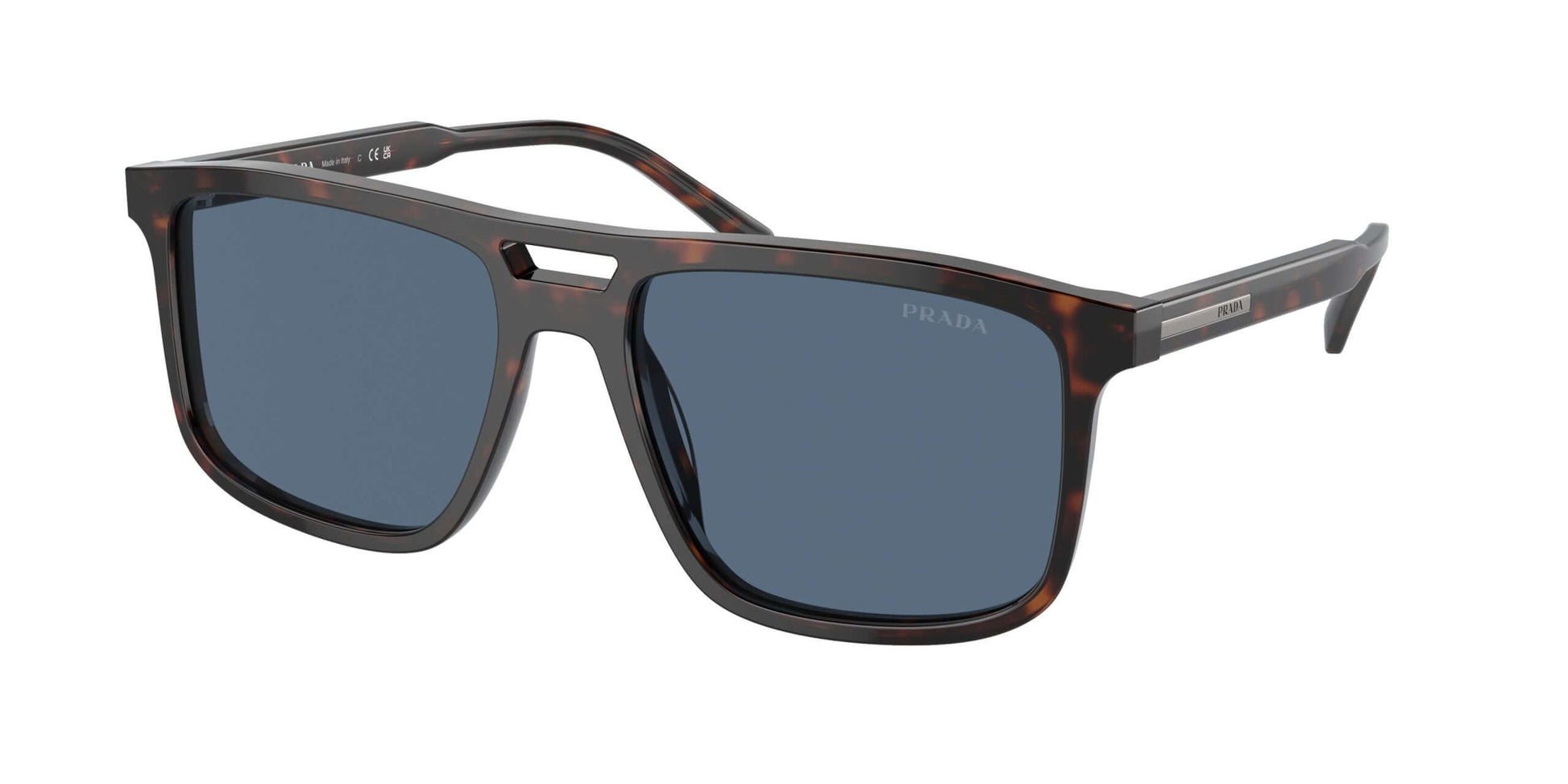 PRADA 0PR A22S sunglasses in brown tortoiseshell with grey lenses, showcasing a stylish and modern design.