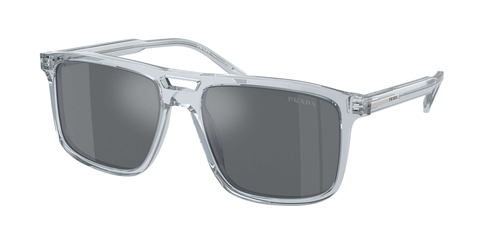 PRADA 0PR A22S sunglasses featuring a transparent frame and dark lenses, perfect for stylish sun protection.