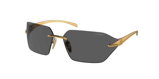 PRADA 0PR A55S sunglasses featuring sleek black lenses and stylish gold frames, perfect for eyewear enthusiasts.