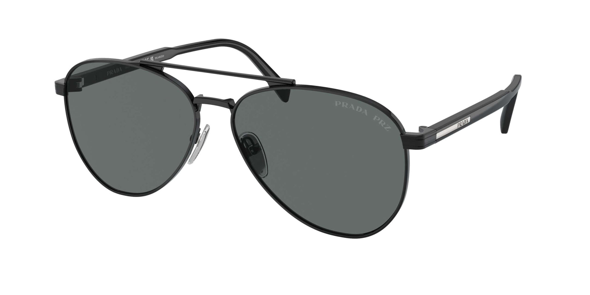 PRADA 0PR A58S sunglasses featuring a sleek black frame and green lenses for a stylish look.