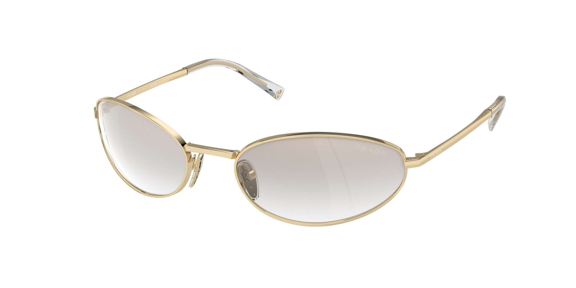 PRADA 0PR A59S gold sunglasses with sleek design and reflective lenses for stylish sun protection.