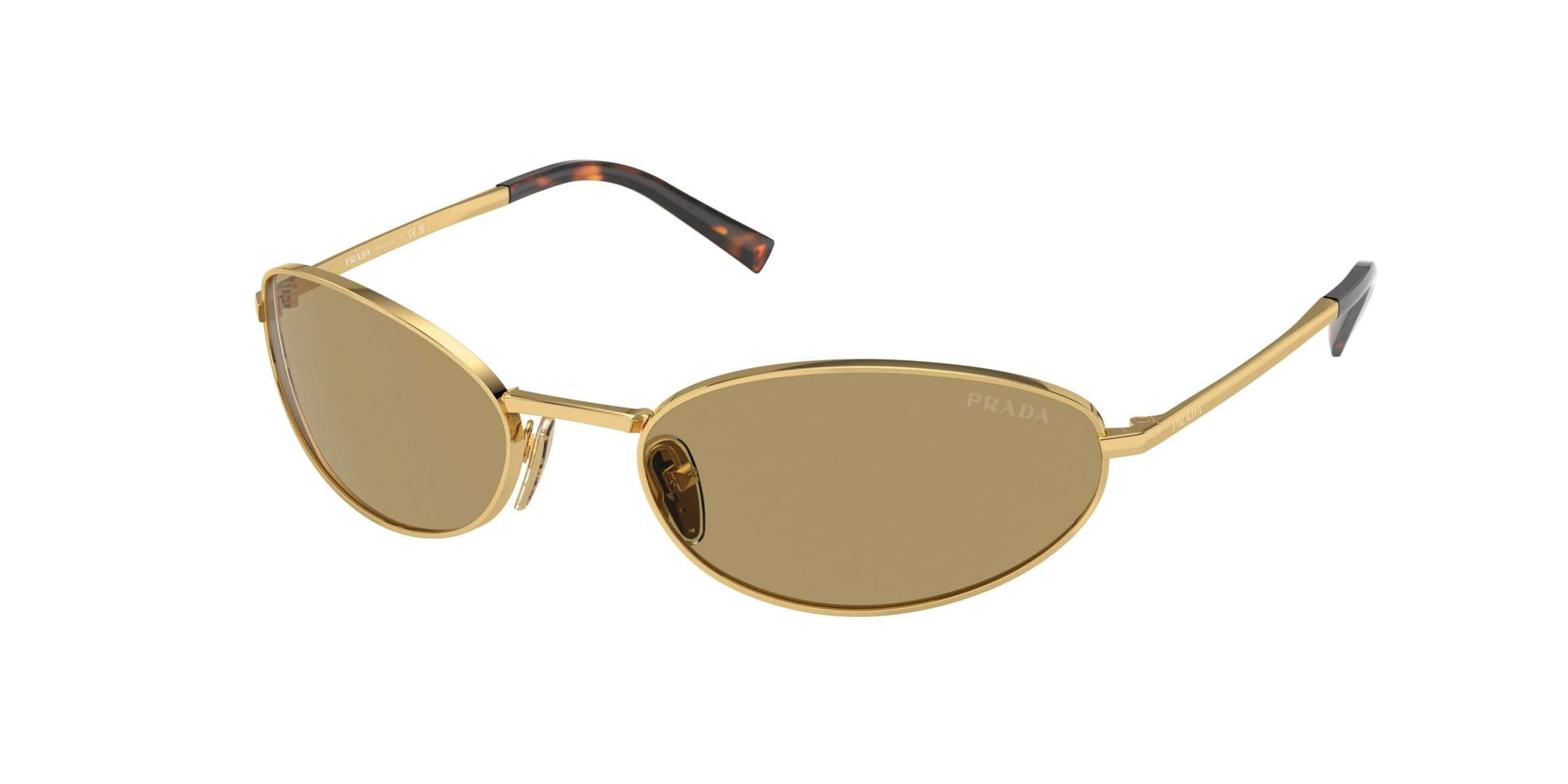 PRADA 0PR A59S stylish gold sunglasses with brown lenses and sleek design for modern fashion enthusiasts.