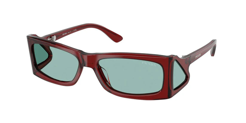 PRADA 0PR B03S stylish red sunglasses with green lenses, perfect for fashion-forward sun protection.