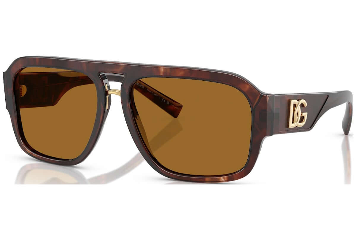 Dolce & Gabbana 0DG4403 sunglasses in brown tortoise shell with gold logo, stylish and modern eyewear for luxury enthusiasts.