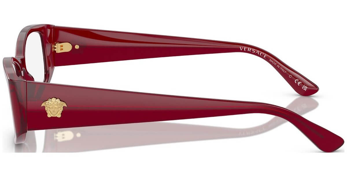 Stylish VERSACE 0VE3343 sunglasses in red, featuring iconic logo detailing on the temples, perfect for a bold fashion statement.