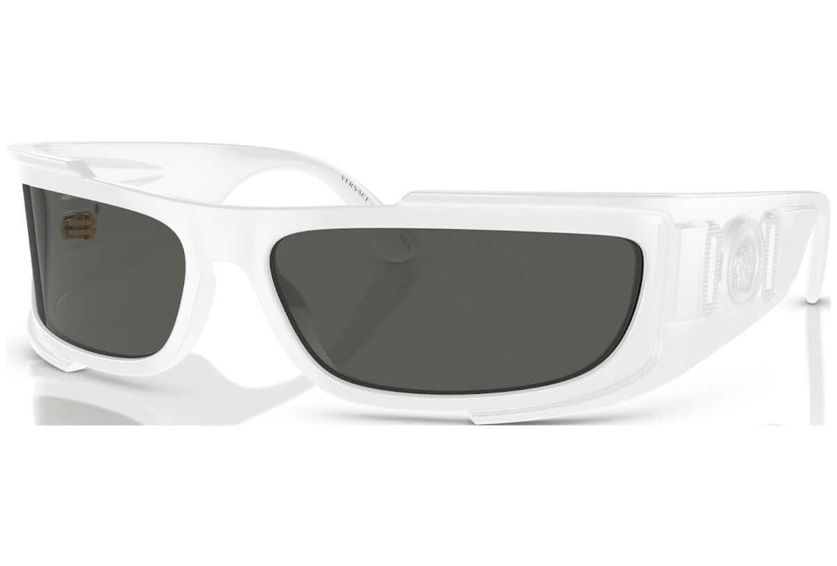 Versace 0VE4446 sunglasses with a sleek white frame and dark lenses, perfect for stylish outdoor protection.