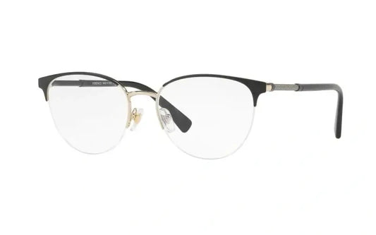 Versace VE1247 cat-eye eyeglasses with sleek black and gold design, showcasing stylish and modern eyewear for sophisticated looks.