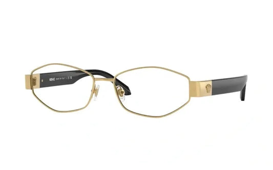 Versace 0VE1298 stylish gold and black eyeglasses with unique shape, perfect for adding elegance to any outfit.