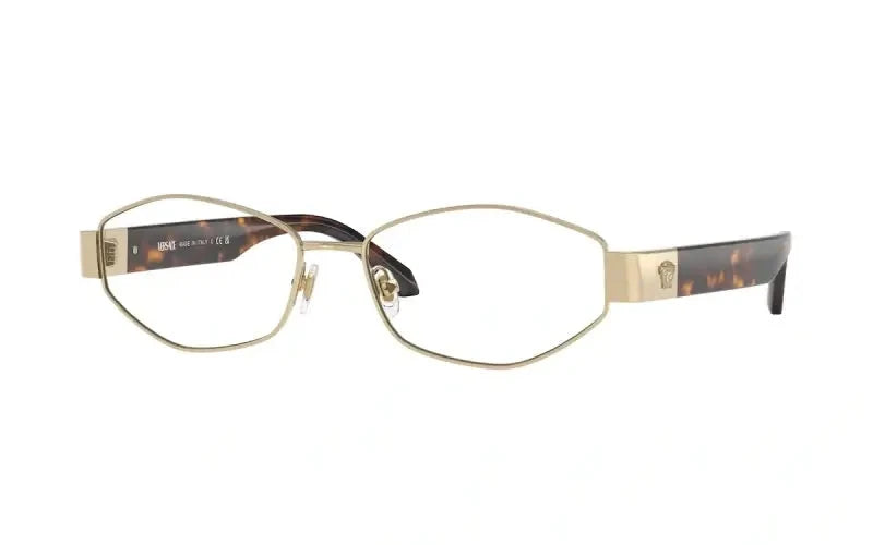 Versace 0VE1298 stylish eyeglasses featuring a gold frame and tortoiseshell temples, perfect for fashion-forward individuals.