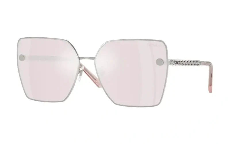 Versace 0VE2270D stylish pink lens sunglasses with bold square frames and silver accents.